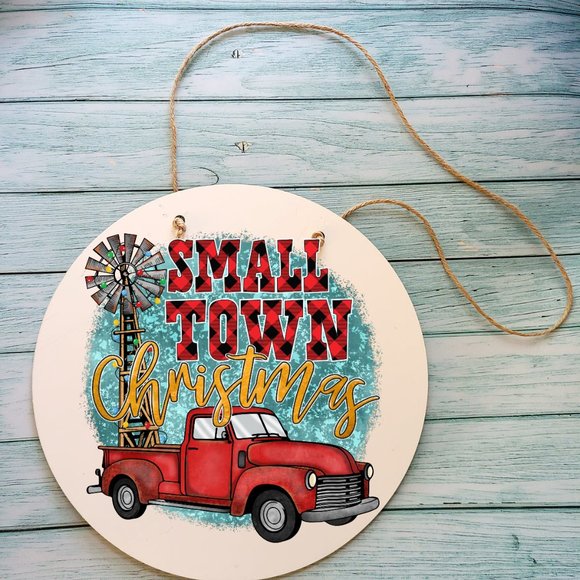 Hand Crafted Other - Small Town Christmas 12" Round Thin Birch Handmade Christmas Holiday Decoration